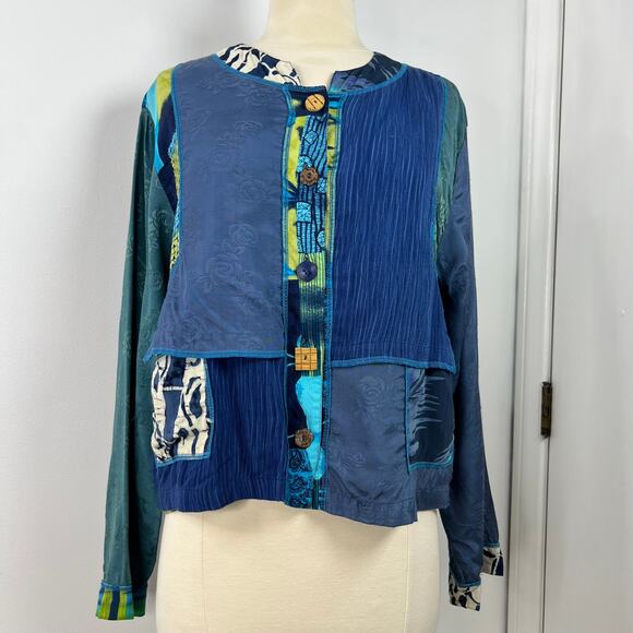 Surya Vintage Jacket Button Up Artsy Multi-Pattern Asian Patchwork Print Size M - Picture 4 of 16